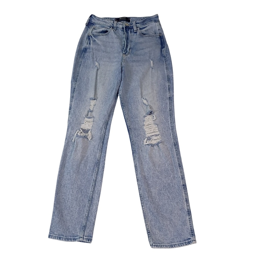 Hollister Ultra High-Rise Mom Jeans Light Wash Distressed Ripped Size 0R‎ W25R